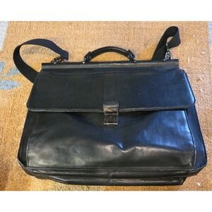 KENNETH COLE REACTION LEATHER MESSENGER  BAG BRIEFCASE BLK SHOULDER STRAP 18X13